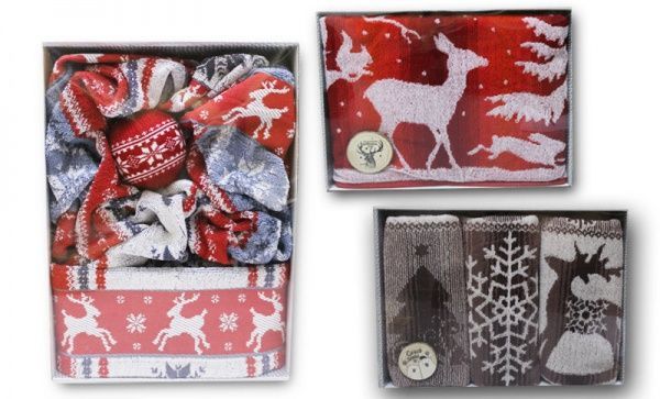 Комплект подарочный "Новогоднее пожелание" (п-це 70*140, новогодние украшения)