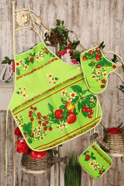 Набор кухонный (фартук, прихватка, варежка) рогожка, Авиком