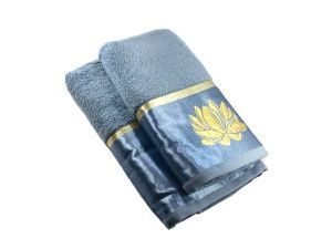 Полотенце махровое ЦВЕТЫ 50х90 цв, Серо-голубой, QD-0461, пл. 600гр. Узбекистан. АД