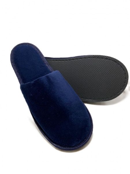 Тапочки велюровые темно-синие, закрыт. мыс, подошва ЭВА 4,5 мм. мод.В-111