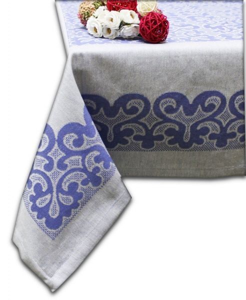 Скатерть 150х150 "Ришелье" синяя с мережкой,100% хлопок,Вологда