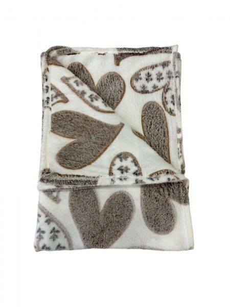 Плед микрофайбер, 140х200, "Сердце", набивной, пл. 150г/м2