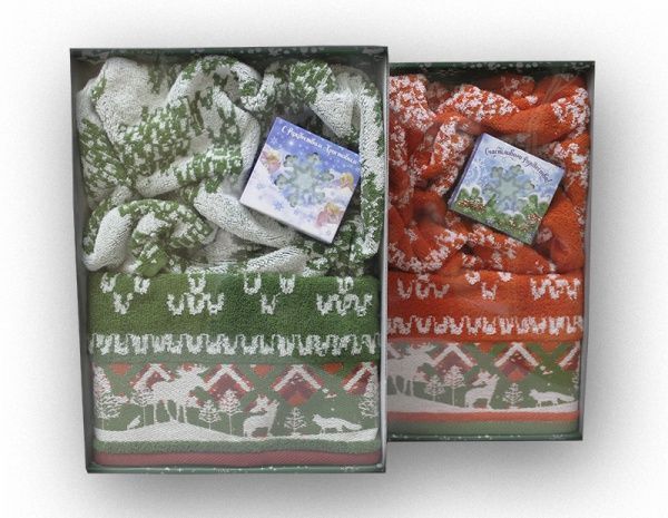 Комплект подарочный "Новогоднее пожелание" (п-це 70*140, новогодние украшения)